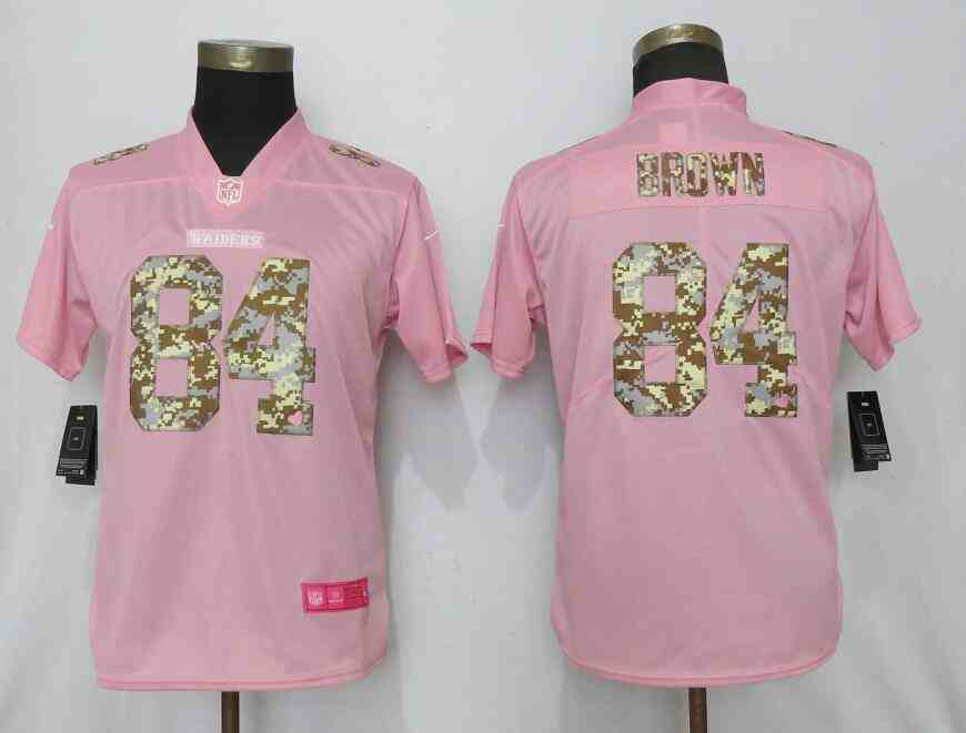 Women New Nike Oakland Raiders 84 Brown PinkCamouflage font love pink 2019 Vapor Untouchable Elite Player