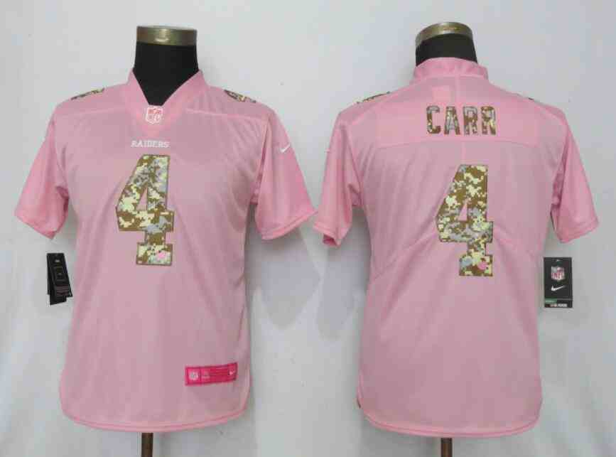 Women New Nike Oakland Raiders 4 Carr PinkCamouflage font love pink 2019 Vapor Untouchable Elite Player