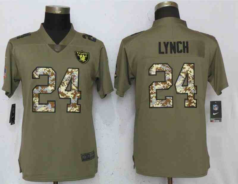 WomenNew Nike Oakland Raiders 24 Lynch OliveCamo Carson 2017 Salute to Service Elite Player