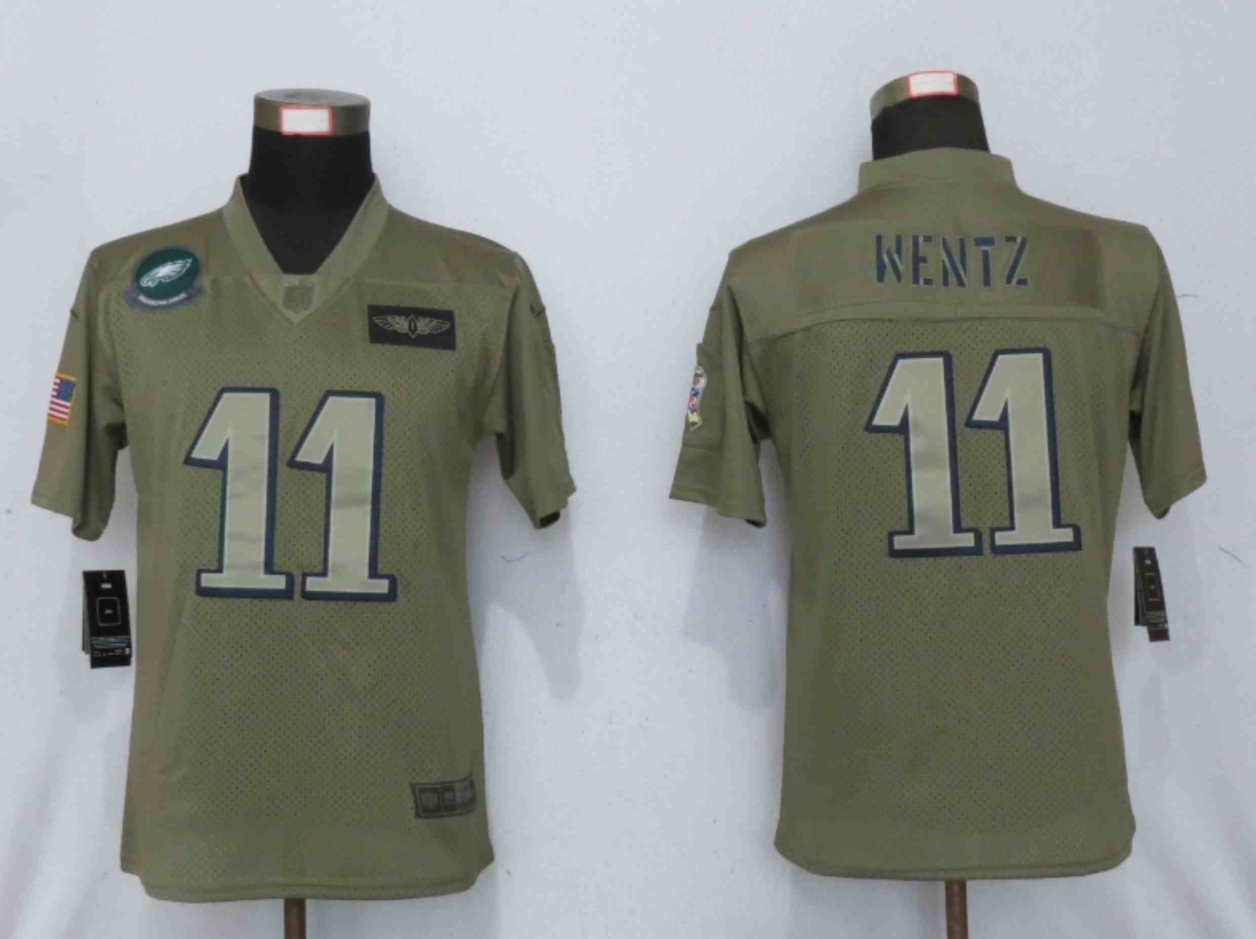 Women New Nike Philadelphia Eagles 11 Wentz Nike Camo 2019 Salute to Service Elite Playe