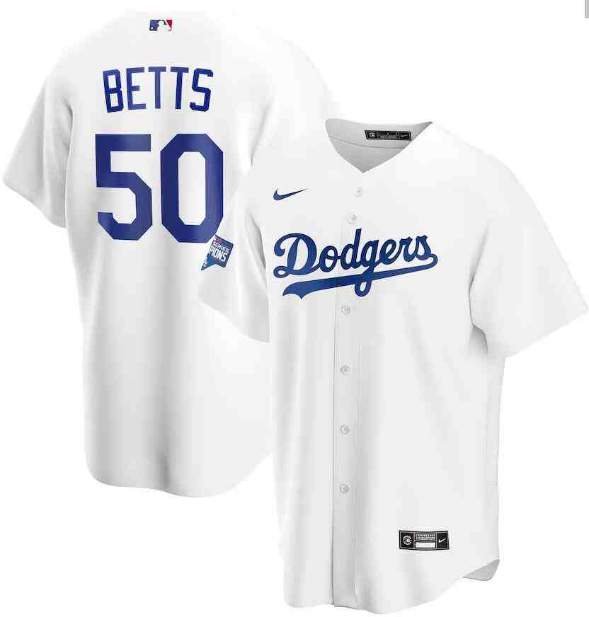 Dodgers 50 Mookie Betts White Nike 2020 World Series Champions Cool Base Jersey