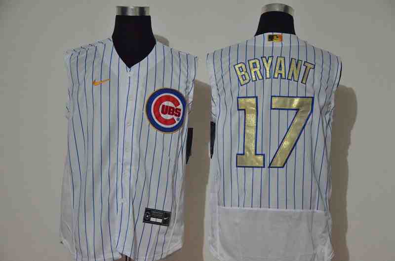 Cubs 17  Kris Bryant White Gold Nike Cool Base Sleeveless Jersey