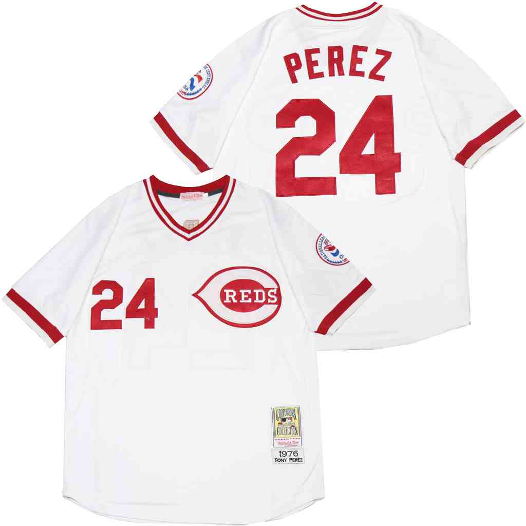 Reds 24 Tony Perez White 1976 Throwback Jersey