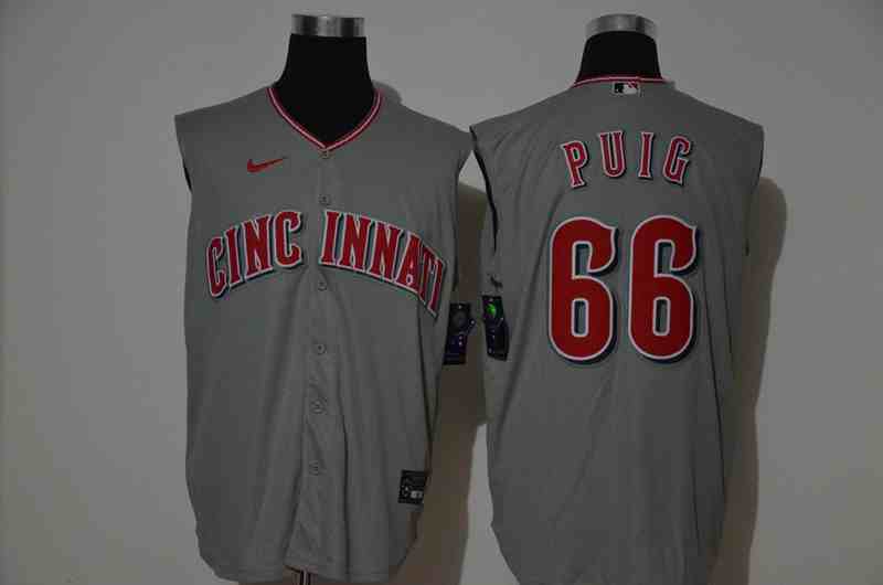 Reds 66 Yasiel Puig Gray Nike Cool Base Sleeveless Jersey