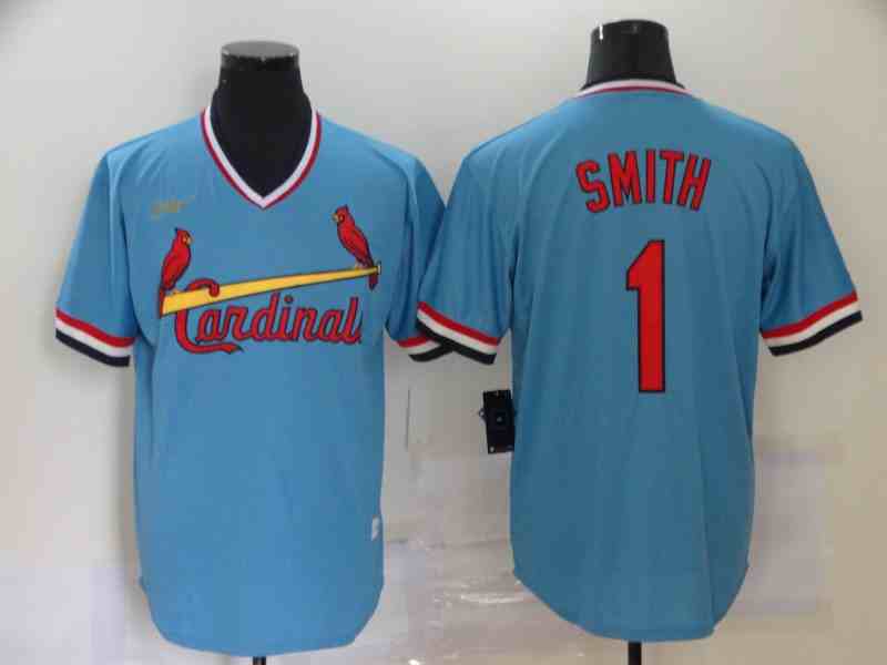 Cardinals 1 Ozzie Smith Light Blue Nike Cool Base Throwback Jersey