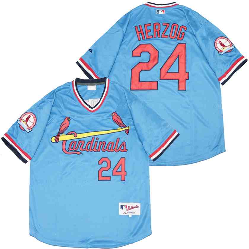 Cardinals 24 Whitey Herzog Blue Throwback Jersey