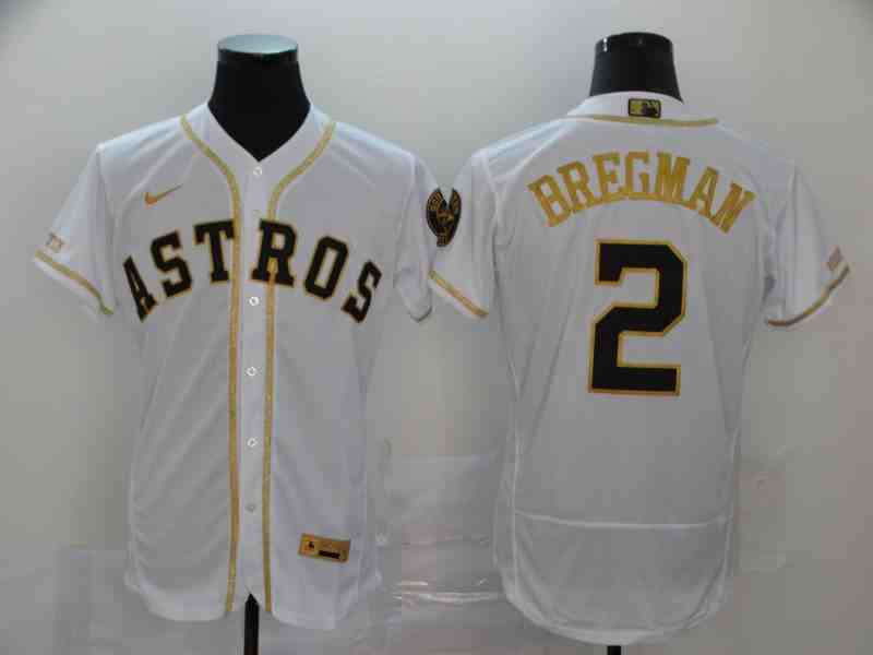 Astros 2 Alex Bregman White Retro gold character 2020 Nike Cool Base Jersey