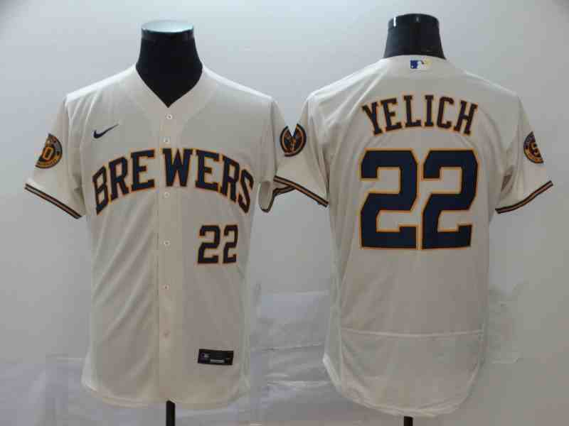 Brewers 22 Christian Yelich Cream Nike 2020 Flexbase Jersey