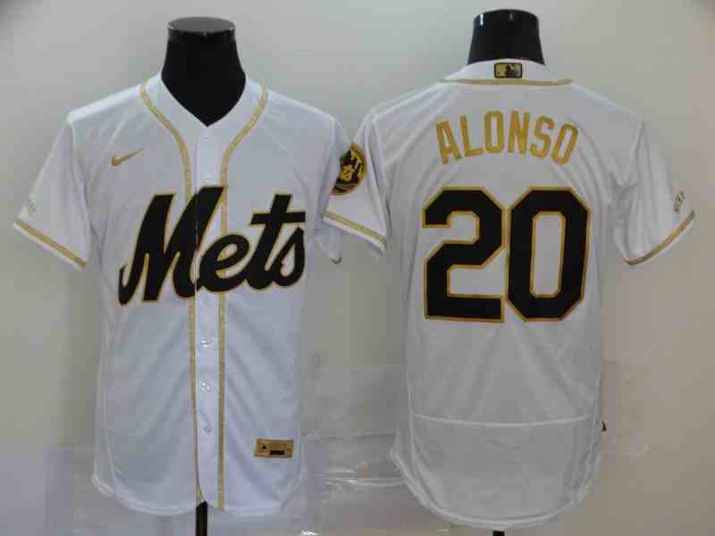 Mets 20 Pete Alonso White Retro gold character 2020 Nike Cool Base Jersey