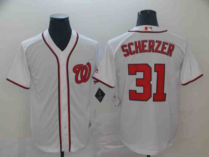 Nationals 31 Max Scherzer White Cool Base Jersey