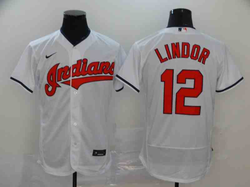 Indians 12 Francisco Lindor  White 2020 Nike Cool Base Jersey