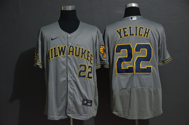 Brewers 22 Christian Yelich Brewers Blank Gray Nike 2020 Flexbase Jersey
