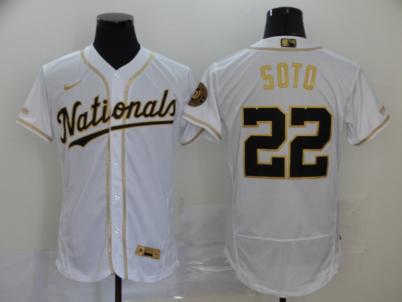 Nationals 22 Juan Soto White Retro gold character 2020 Nike Cool Base Jersey