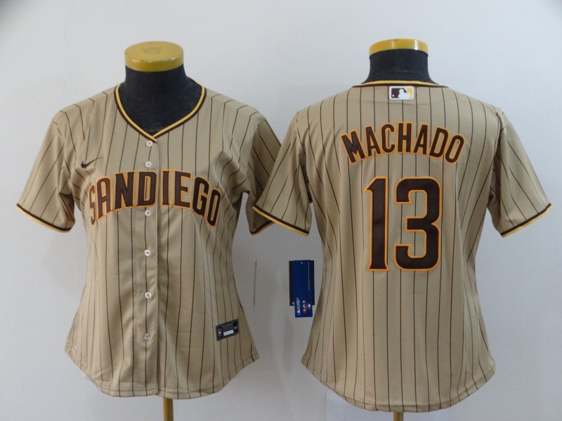 Padres 13 Manny Machado Brown Nike Women 2020 Cool Base Jersey
