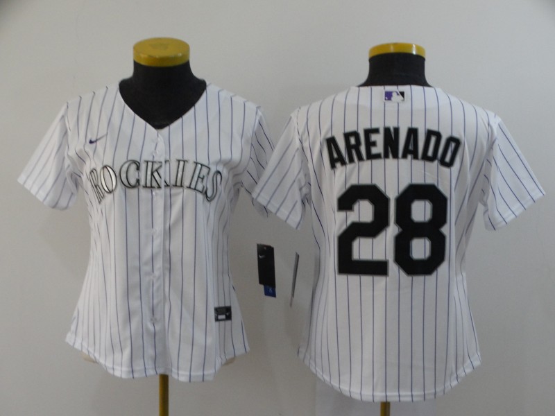 Rockies 28 Nolan Arenado White Women 2020 Nike Cool Base Jersey