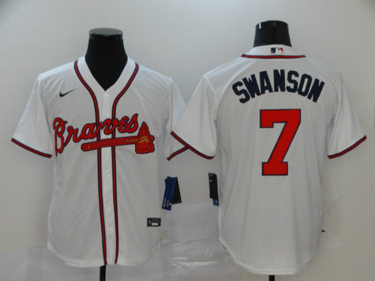Braves 7 Dansby Swanson White 2020 Nike Cool Base Jersey