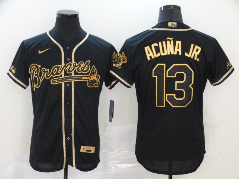 Braves 13 Ronald Acuna Jr. Black Gold 2020 Nike Flexbase Jersey
