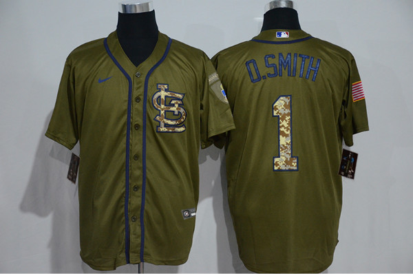 Cardinals 1 O.Smith Olive 2020 Nike Cool Base Jerseys
