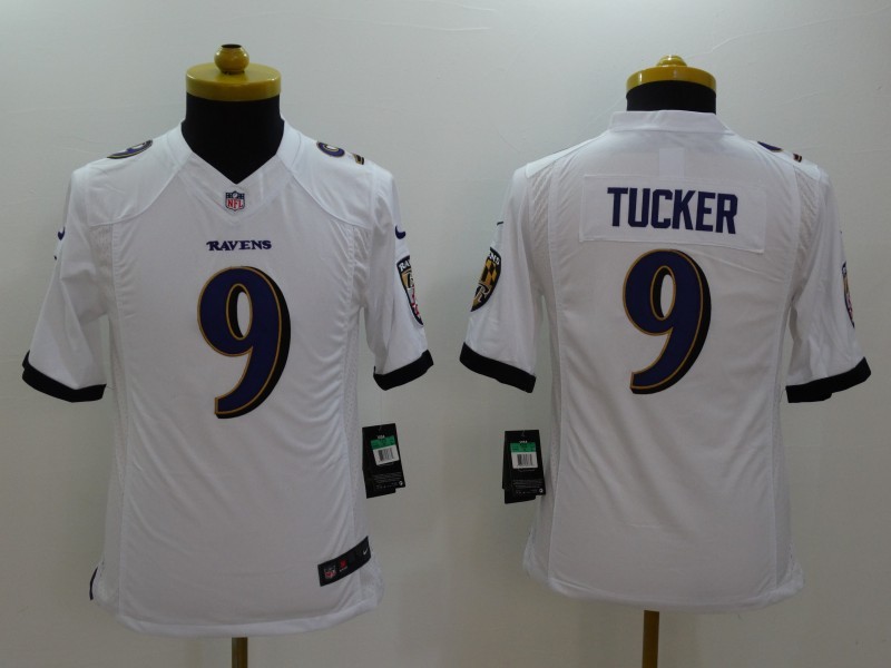 Nike Ravens 9 Tucker White Youth Limited Jerseys