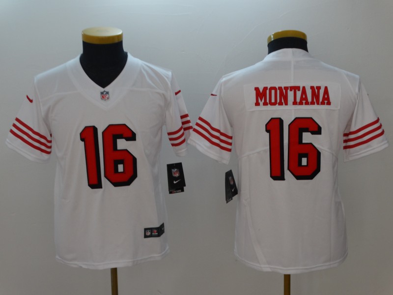 Nike 49ers 16 Joe Montana White Youth Color Rush Youth Vapor Untouchable Limited Jersey