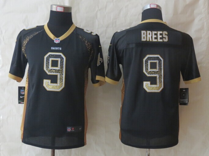 Nike Saints 9 Brees Black Drift Fashion Youth Jerseys