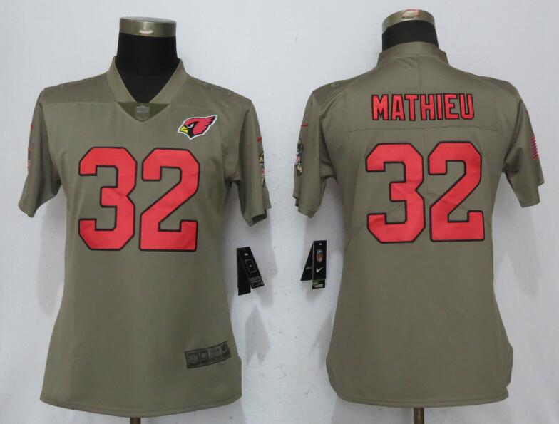 Nike Cardinals 32 Tyrann Mathieu Olive Women Salute To Service Limited Jersey