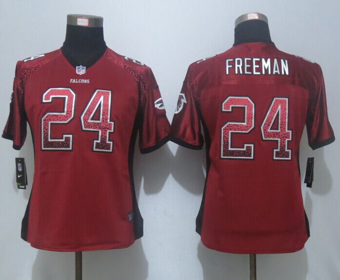 Nike Falcons 24 Devonta Freeman Red Drift Fashion Women Jersey