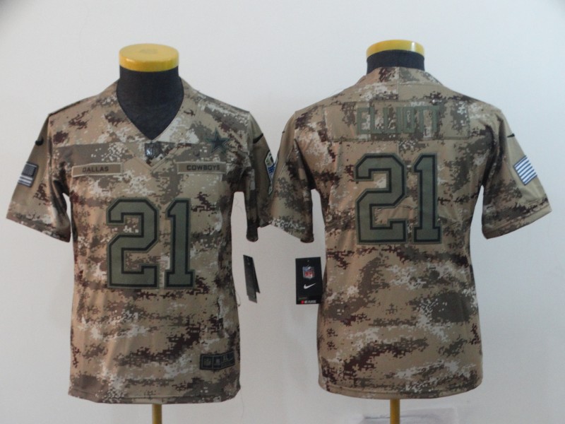 Nike Cowboys 21 Ezekiel Elliott Camo Youth Salute To Service Limited Jersey