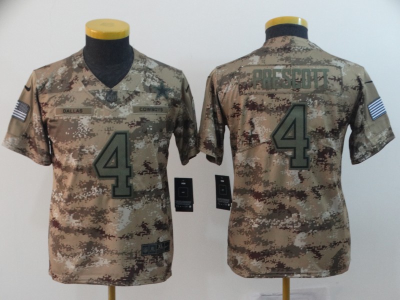 Nike Cowboys 4 Dak Prescott Camo Youth Salute To Service Limited Jersey