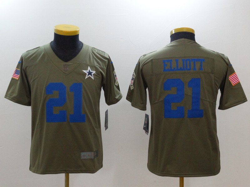 Nike Cowboys 21 Ezekiel Elliott Youth Olive Salute To Service Limited Jersey
