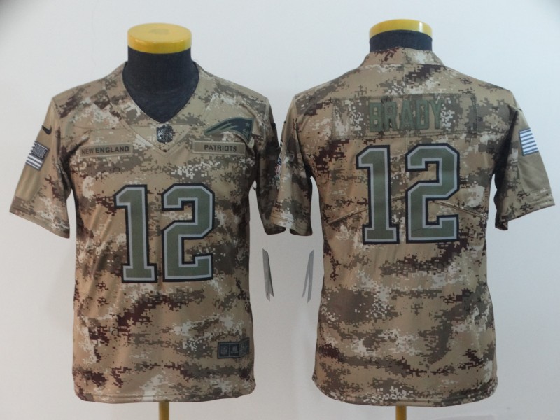 Nike Patriots 12 Tom Brady Camo Youth Salute To Service Limited Jersey