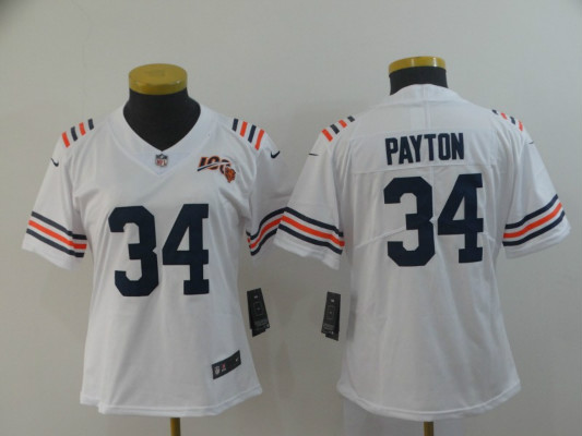 Nike Bears 34 Walter Payton White Women 100th Season Alternate Classic Retired Limited Jersey