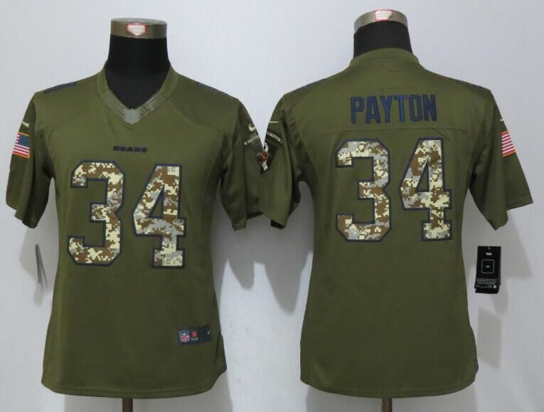 Nike Bears 34 Walter Payton Green Salute To Service Women Limited Jersey