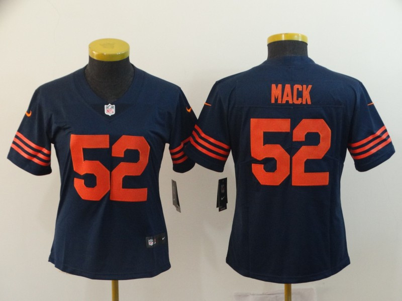 Nike Bears 52 Khalil Mack Navy Throwback Women Vapor Untouchable Limited Jersey