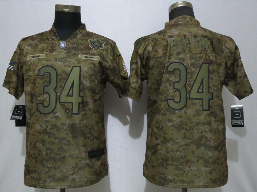 Nike Bears 34 Walter Payton Camo Women Salute To Service Limited Jersey
