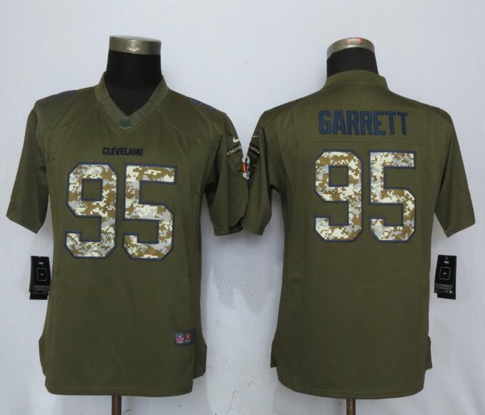 Nike Browns 95 Myles Garrett Green Women Salute To Service Limited Jersey