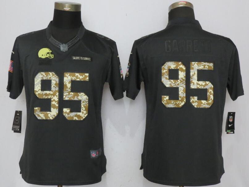 Nike Browns 95 Myles Garrett Anthracite Women Salute To Service Limited Jersey