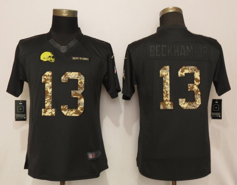 Nike Browns 13 Odell Beckham Jr Black Camo Women Salute To Service Limited Jersey