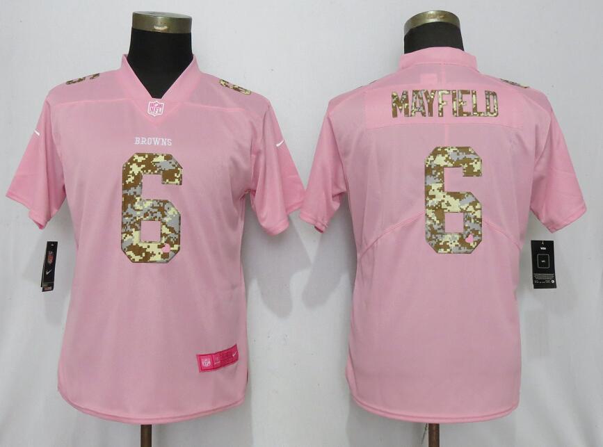 Nike Browns 6 Baker Mayfield Pink Camo Fashion Women Limited Jersey