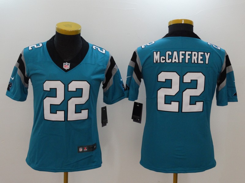 Nike Panthers 22 Christian McCaffrey Blue Women Vapor Untouchable Limited Jersey