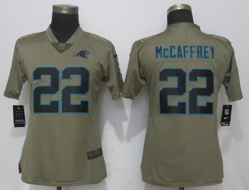 Nike Panthers 22 Christian McCaffrey Olive Women Salute To Service Limited Jersey