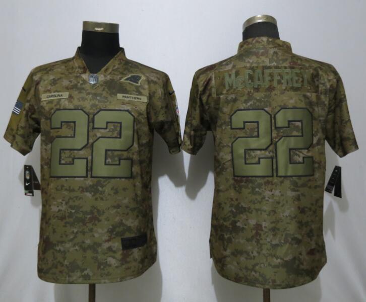Nike Panthers 22 Christian McCaffrey Camo Women Salute To Service Limited Jersey