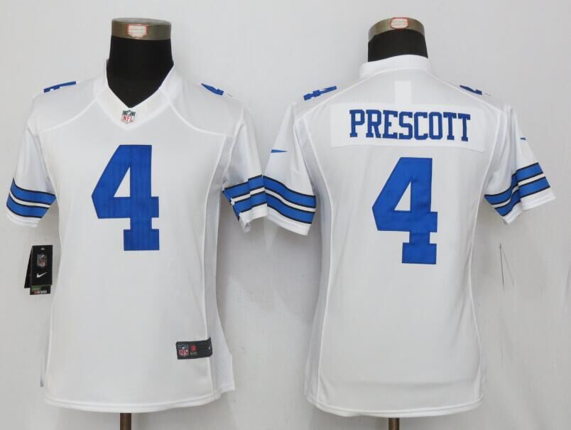 Nike Cowboys 4 Dak Prescott White Women Limited Jersey