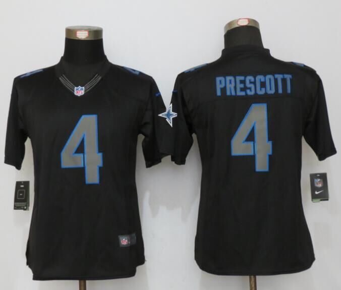 Nike Cowboys 4 Dak Prescott Black Impact Limited Women Jersey