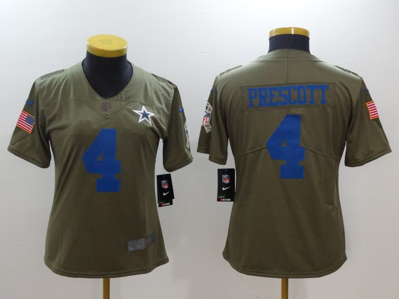 Nike Cowboys 4 Dak Prescott Women Olive Salute To Service Limited Jersey