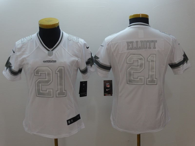 Nike Cowboys 21 Ezekiel Elliott White Women Platinum Limited Jersey