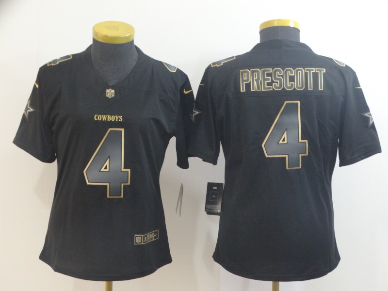 Nike Cowboys 4 Dak Prescott Black Gold Women Vapor Untouchable Limited Jersey
