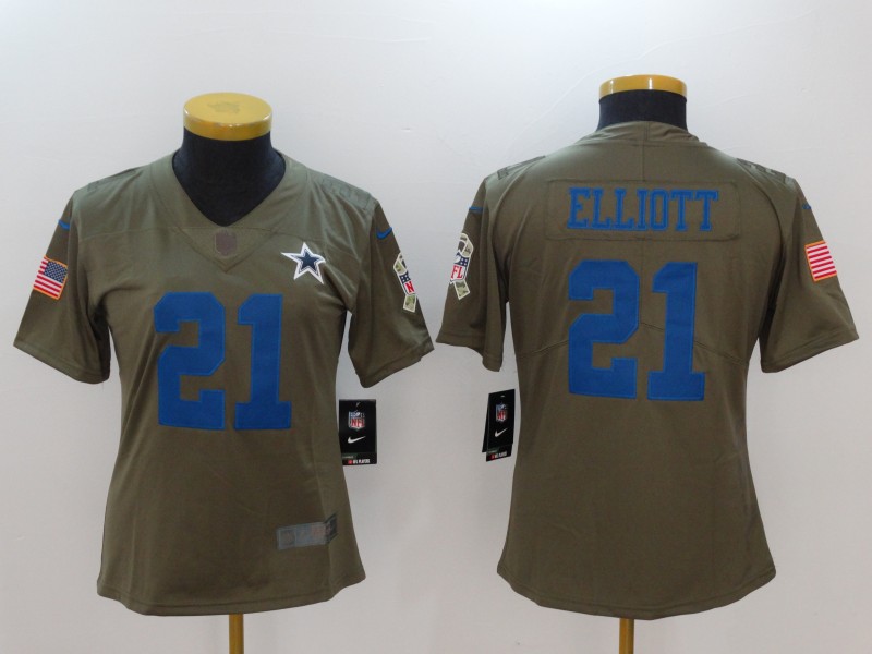 Nike Cowboys 21 Ezekiel Elliott Women Olive Salute To Service Limited Jersey