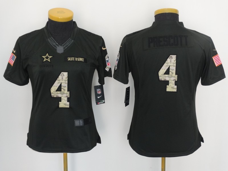 Nike Cowboys 4 Dak Prescott Anthracite Salute To Service Women Limited Jersey