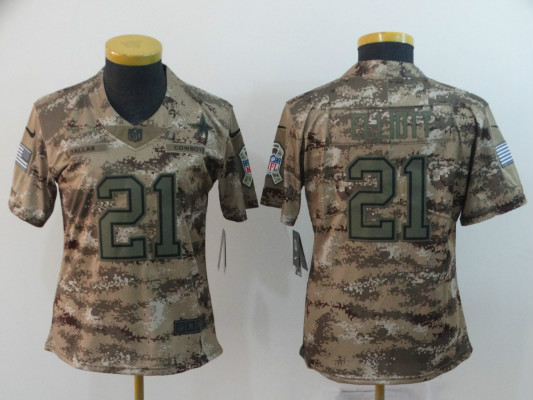 Nike Cowboys 21 Ezekiel Elliott Camo Women Salute To Service Limited Jersey
